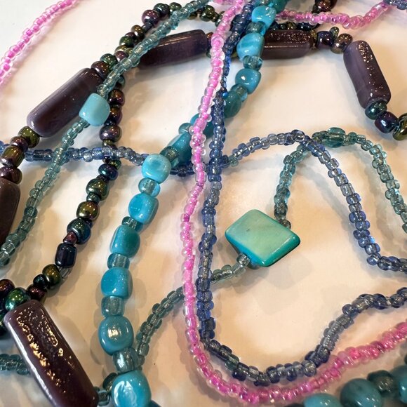 Blue and Violet Beaded Multi-Strand Necklace Made in Indonesia - Picture 6 of 6